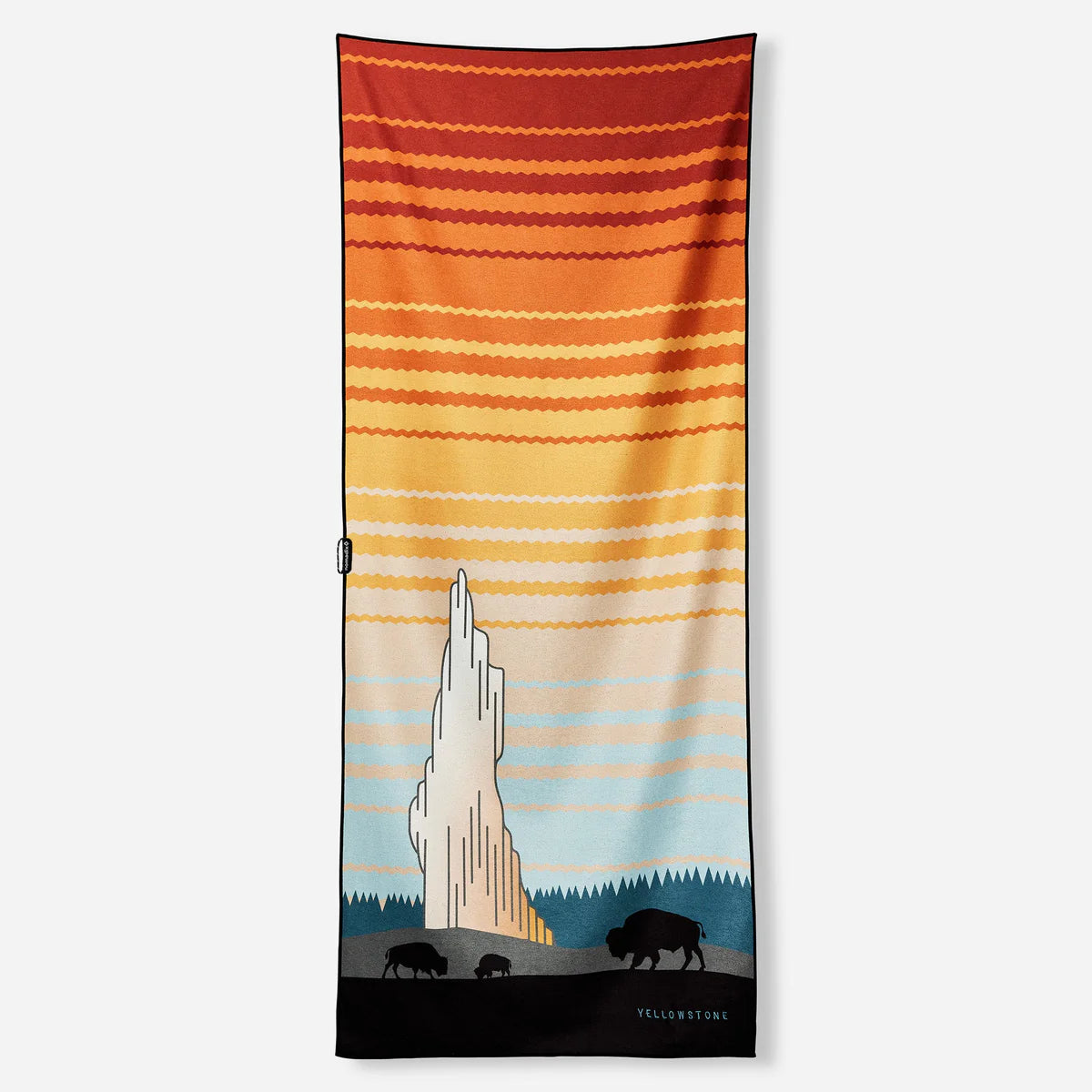 Towel with a design of a castle and nature elements on a white background