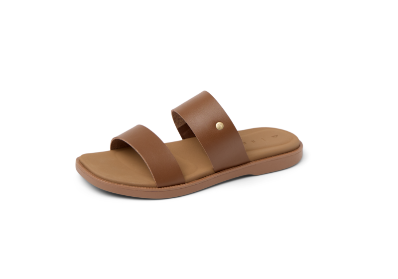 Brown sandal with two straps on a white background