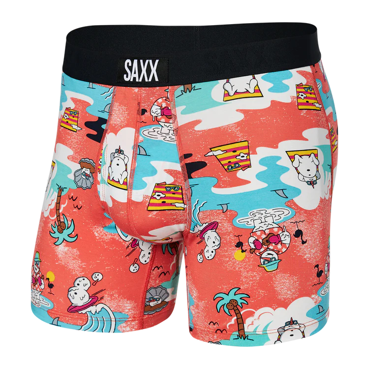 MEN'S SAXX ULTRA SUPER SOFT BOXER BRIEF DESIGN: Snow Days- Hot Coral