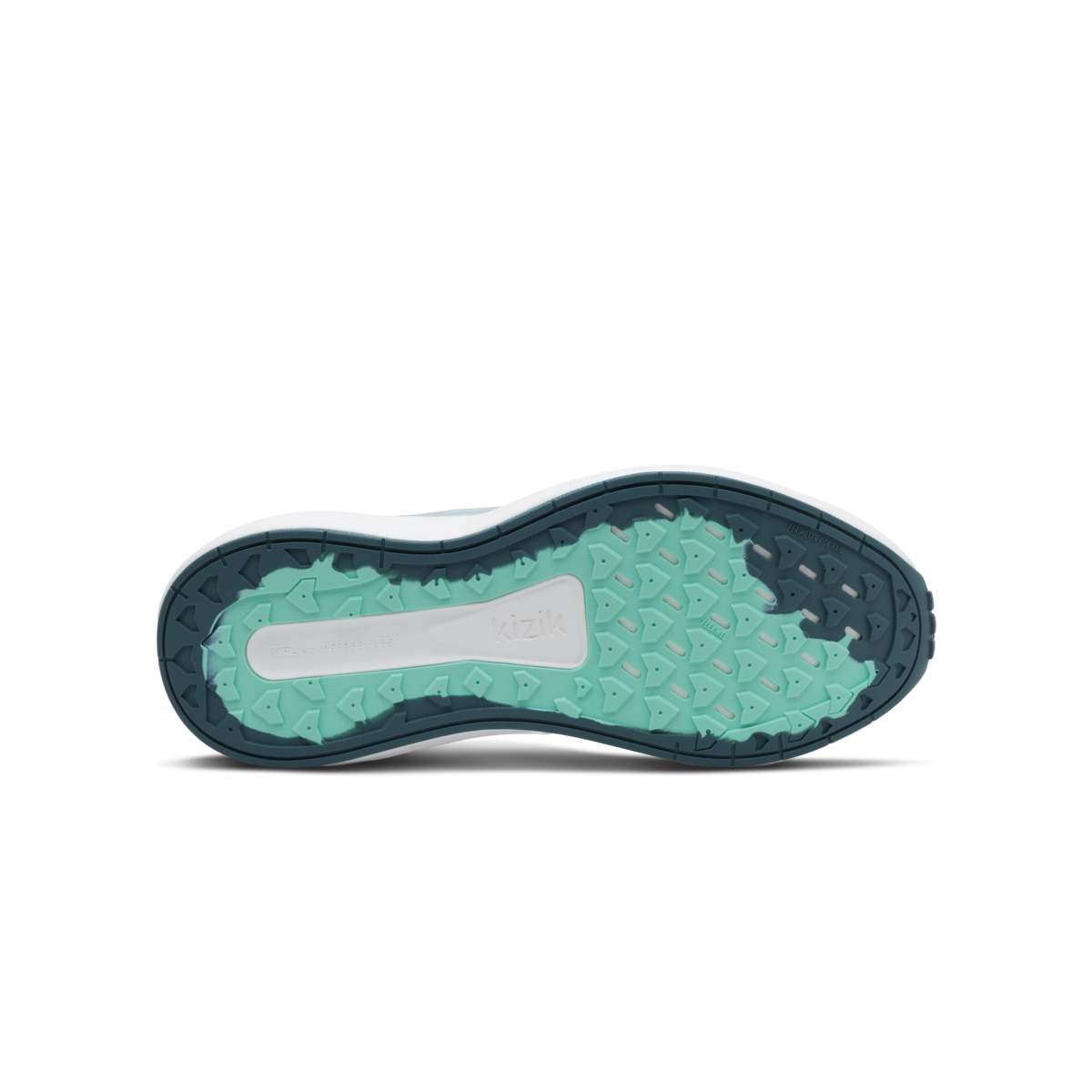 Close-up of a shoe sole with a textured pattern on a white background