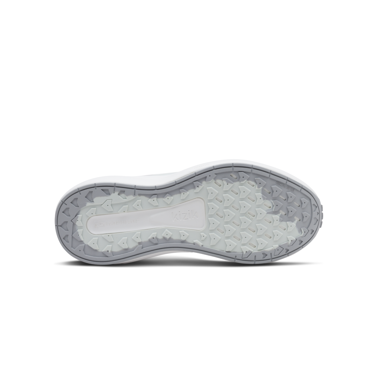 Top view of a shoe sole with a textured pattern on a black background