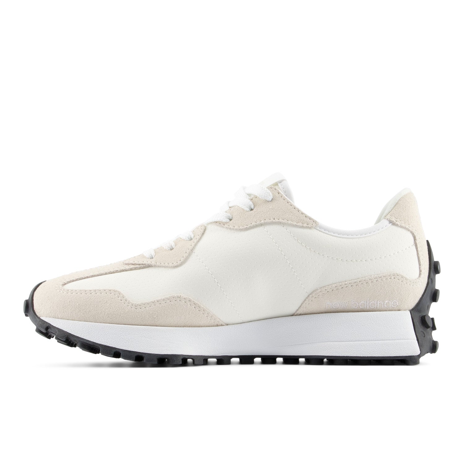 White sneaker with beige accents on a white background