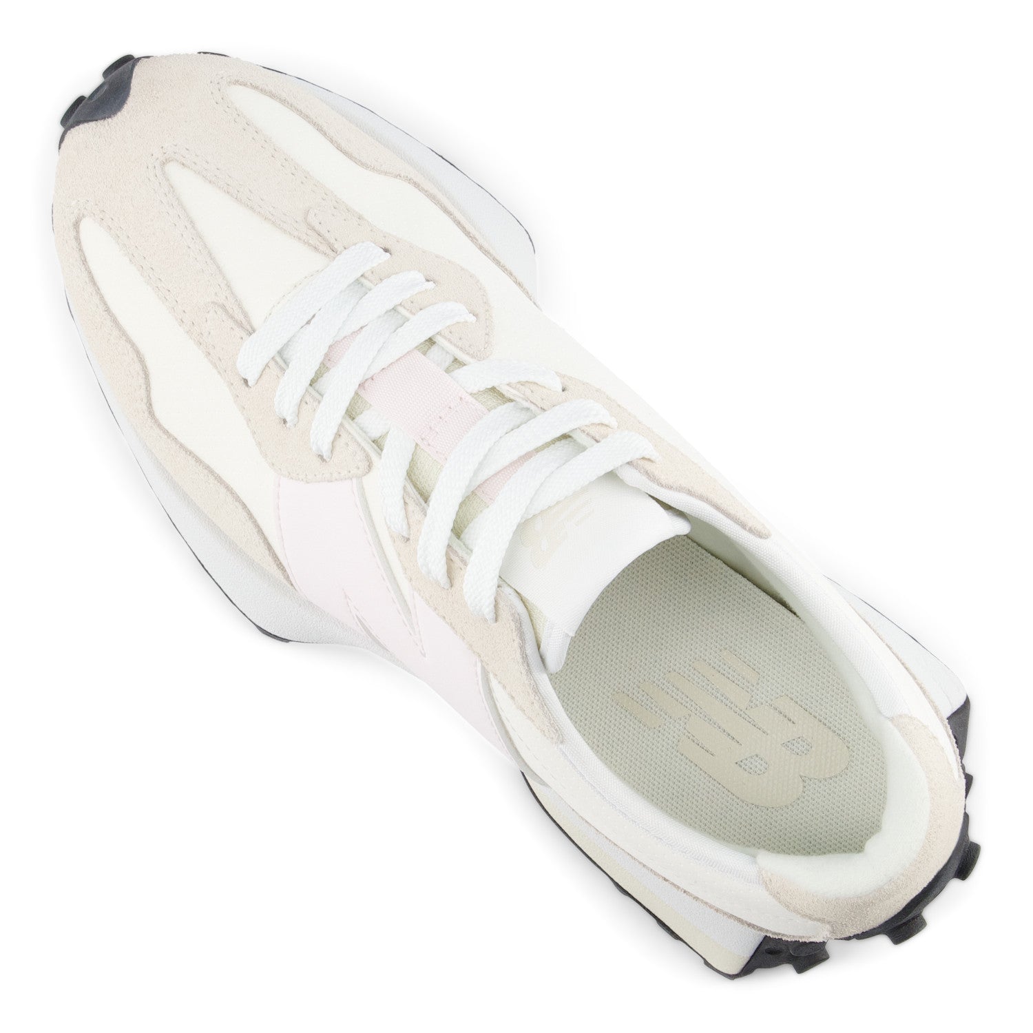 White sneaker with black accents on a white background