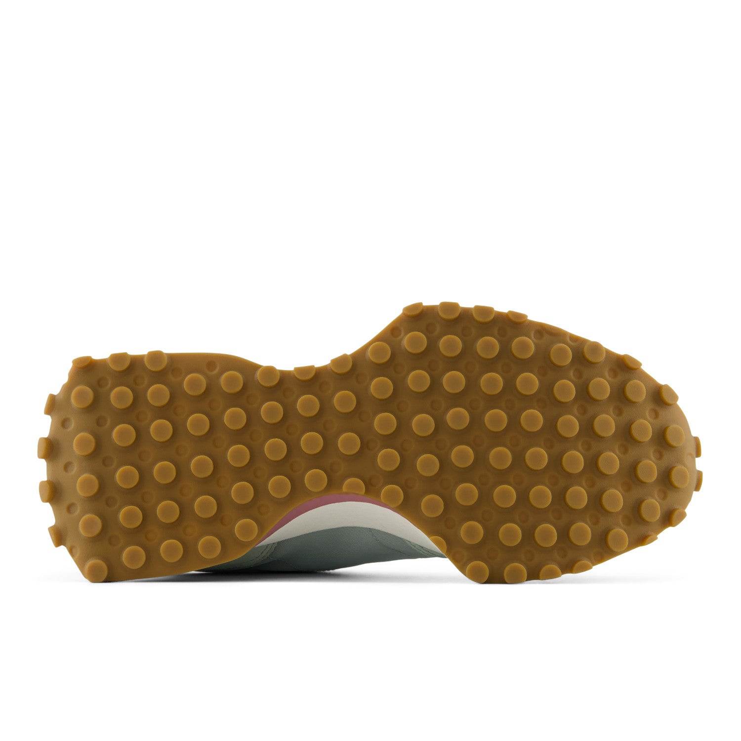 Close-up of a shoe sole with brown tread pattern on a white background