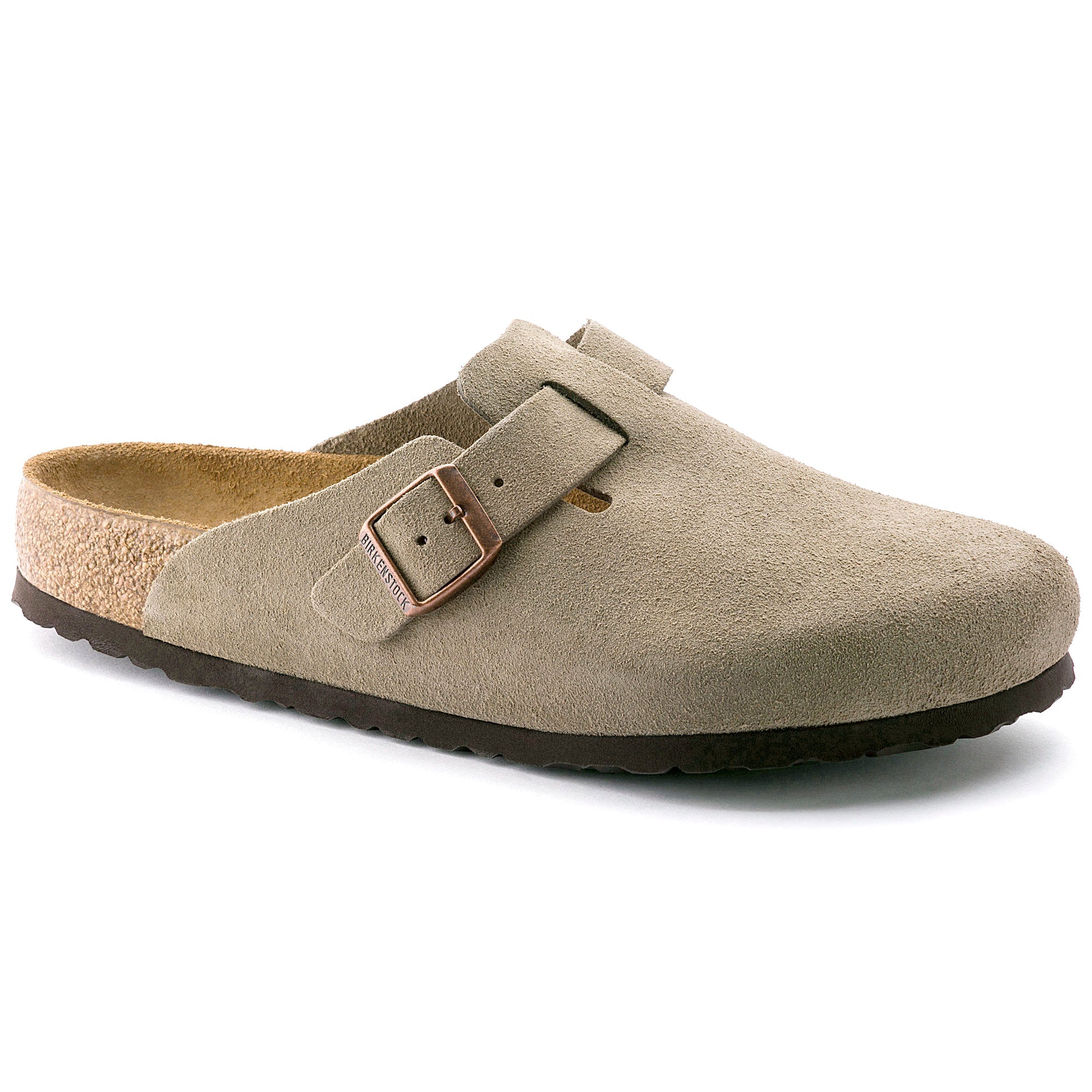 Birkenstock Boston Soft Footbed Suede Leather Color: Taupe (REGULAR/WIDE WIDTH) 2