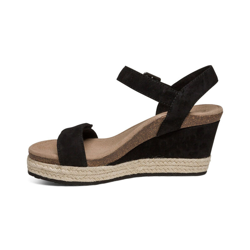 Women's Aetrex Sydney Quarter Strap Espadrille Wedge Color: Black