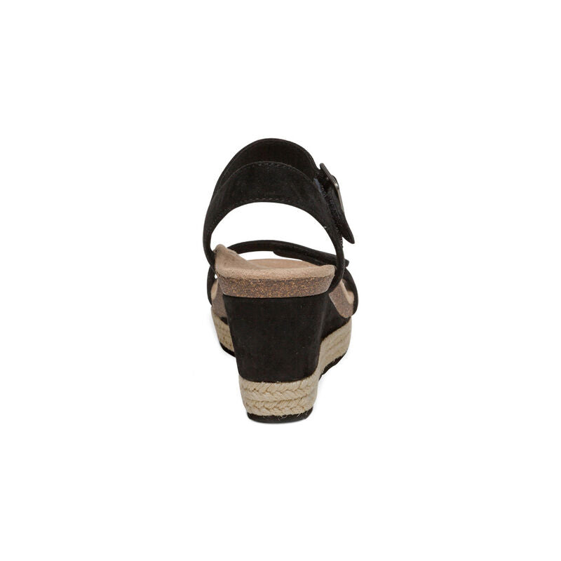 Women's Aetrex Sydney Quarter Strap Espadrille Wedge Color: Black