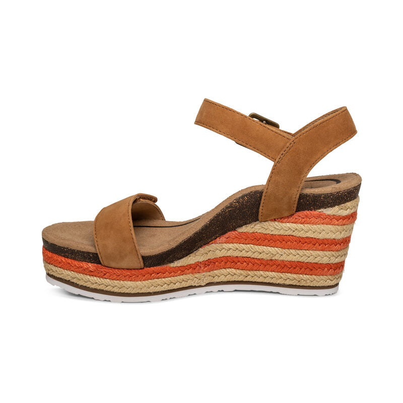 Women's Aetrex Sydney Quarter Strap Espadrille Wedge Color: Cognac