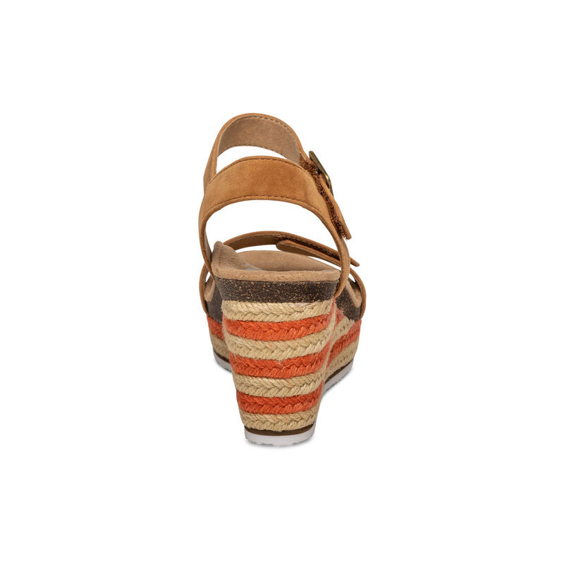 Women's Aetrex Sydney Quarter Strap Espadrille Wedge Color: Cognac