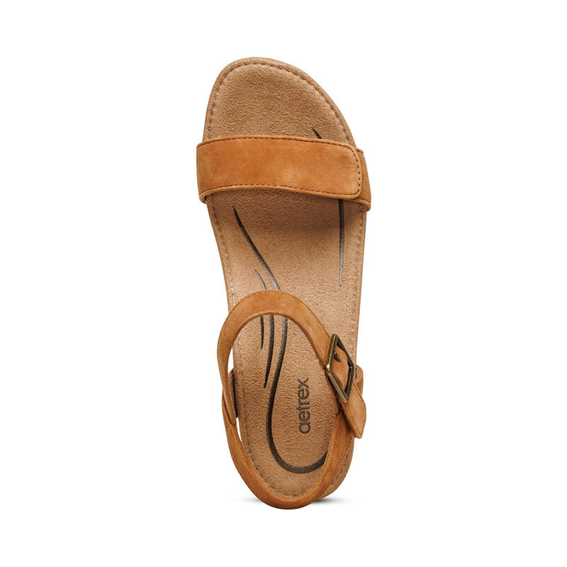 Women's Aetrex Sydney Quarter Strap Espadrille Wedge Color: Cognac