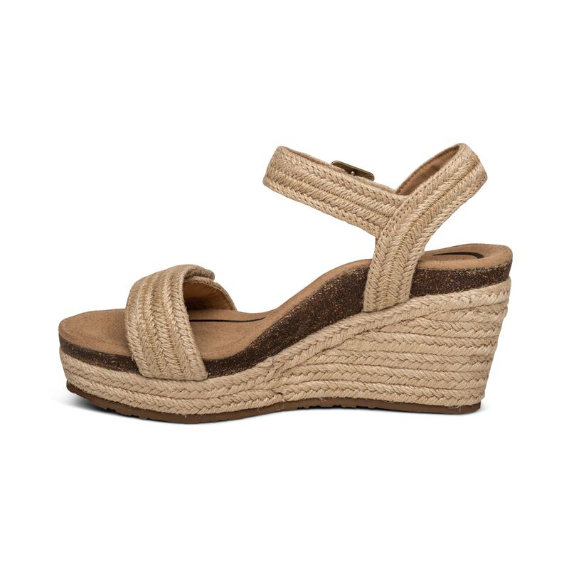 Women's Aetrex Sydney Quarter Strap Espadrille Wedge Color: Natural