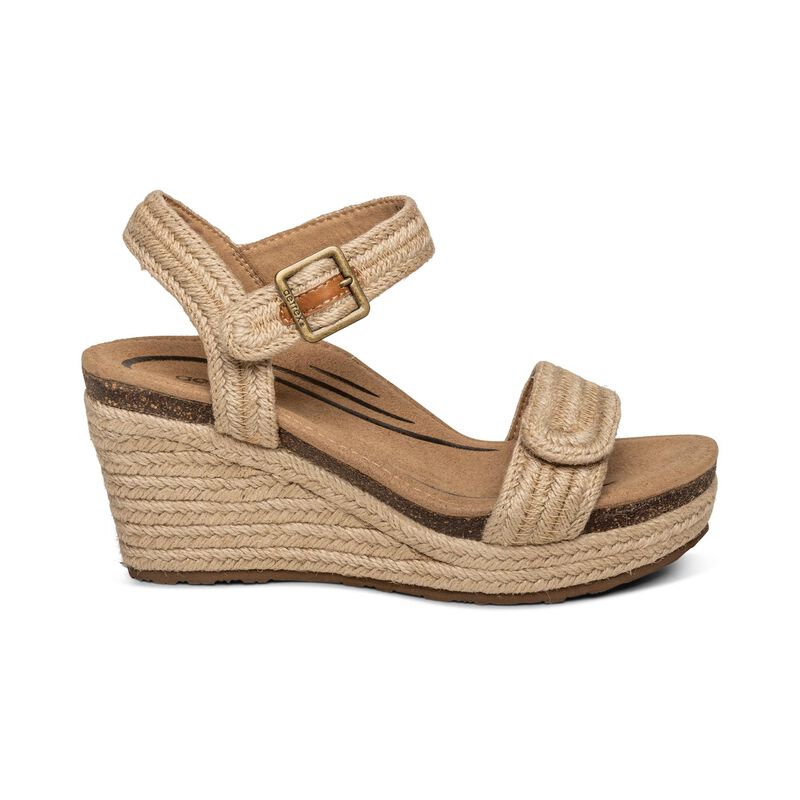 Women's Aetrex Sydney Quarter Strap Espadrille Wedge Color: Natural