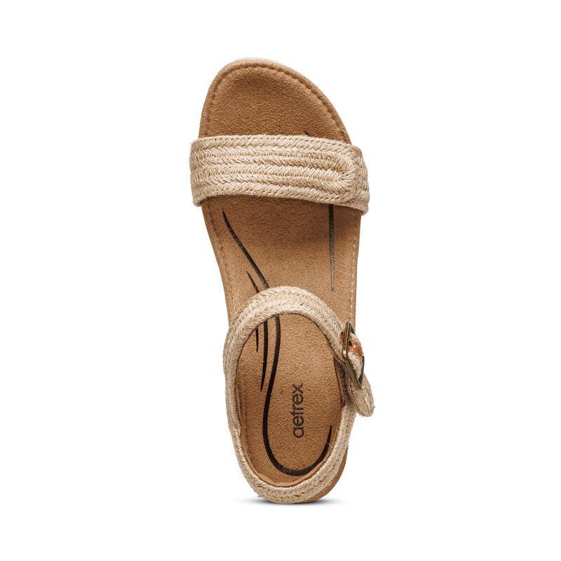 Women's Aetrex Sydney Quarter Strap Espadrille Wedge Color: Natural