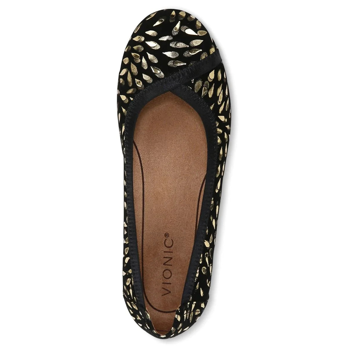 Women's Vionic Caroll Ballet Flat Color: Black Foil Suede