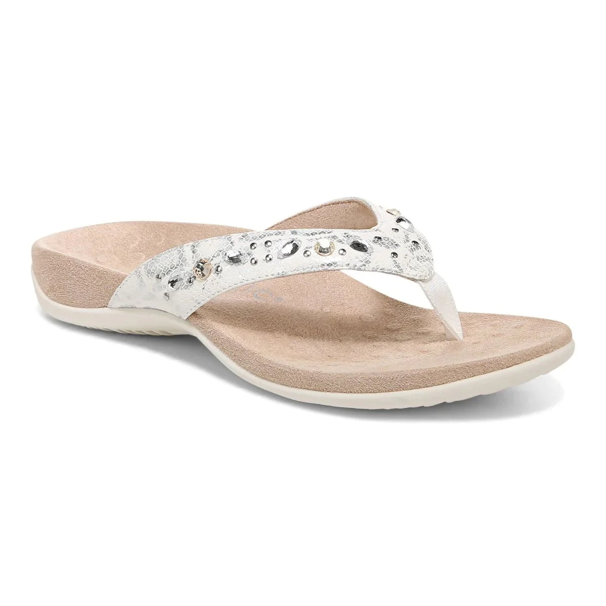 Women's Vionic Lucia Toe Post Sandal Color: White Snake