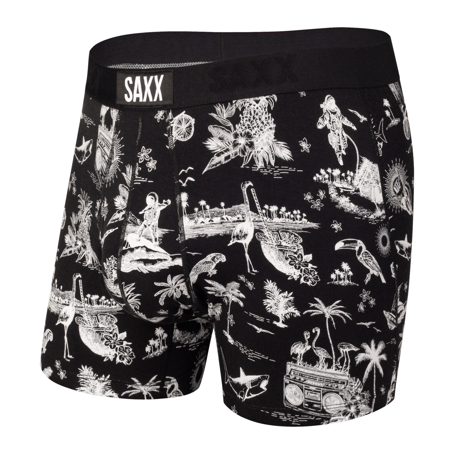 Men's Saxx Ultra Boxer Brief Design: Black Astro Surf And Turf