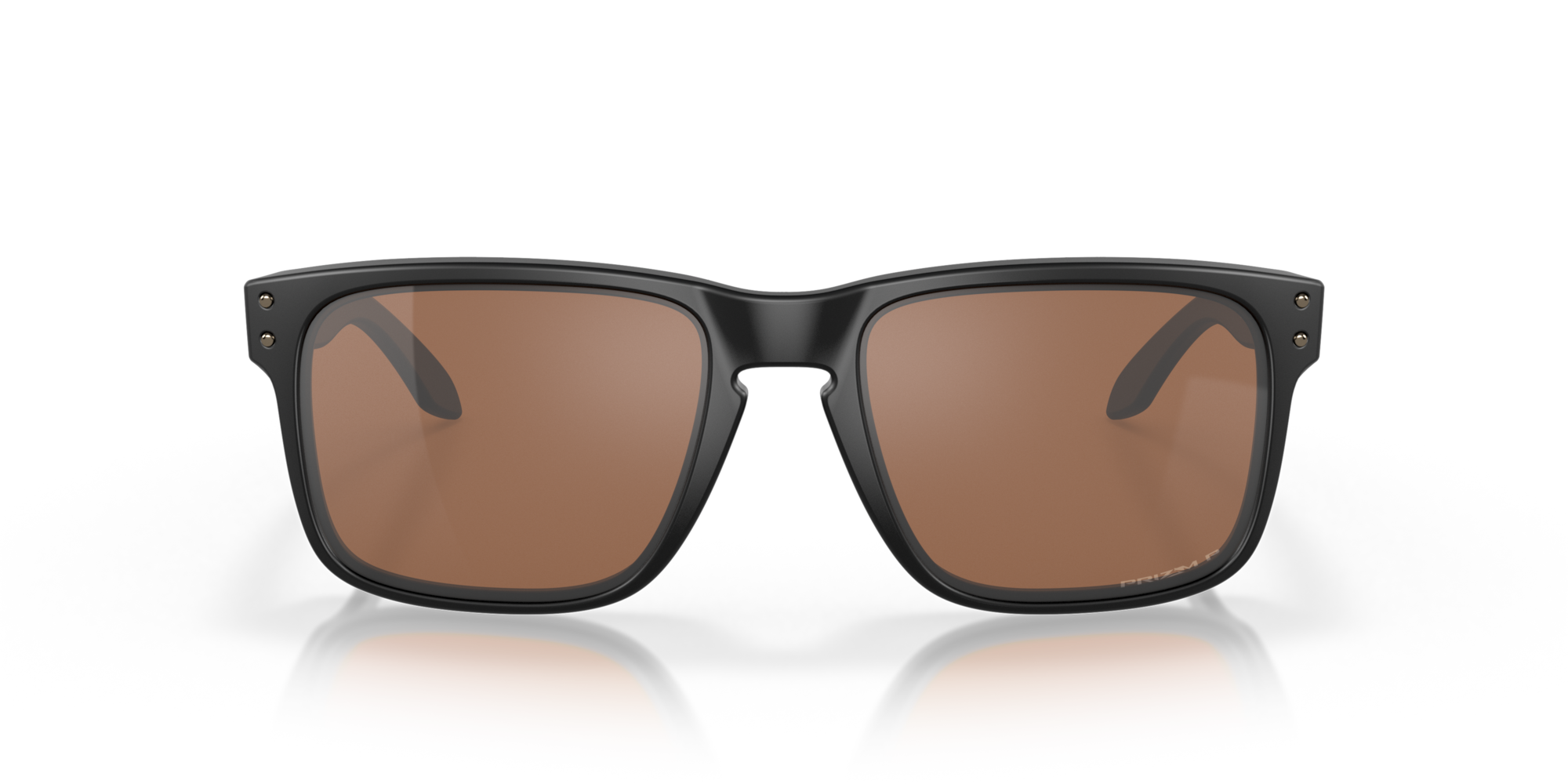Black sunglasses with brown lenses on a white background