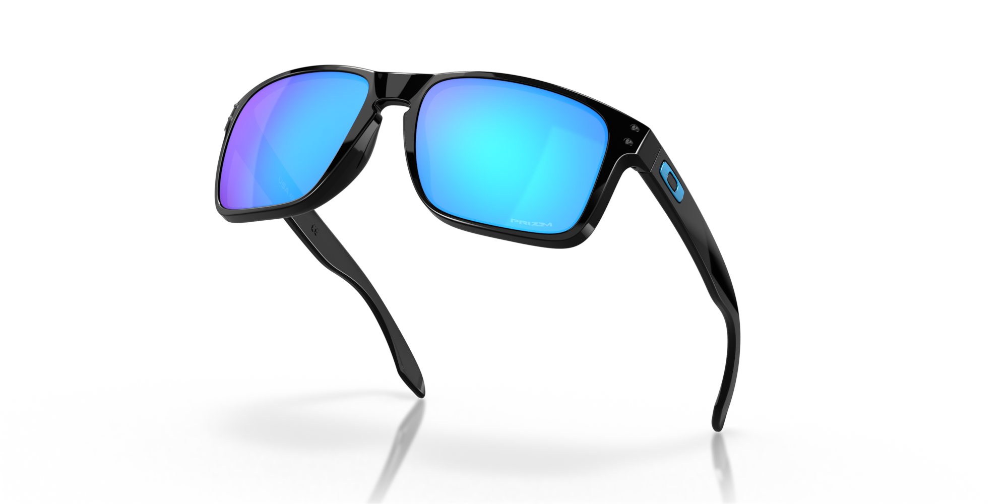 Sunglasses with blue lenses on a black background