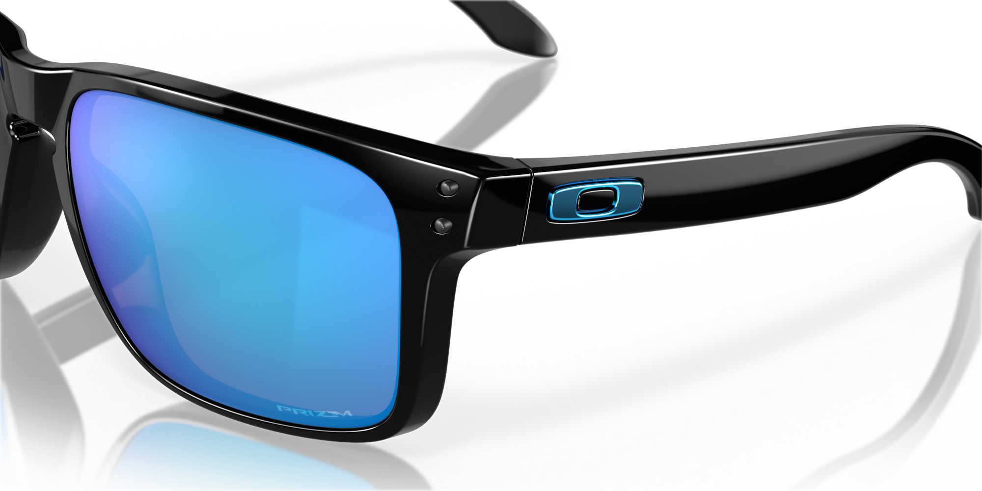 Black sunglasses with blue lenses on a transparent background