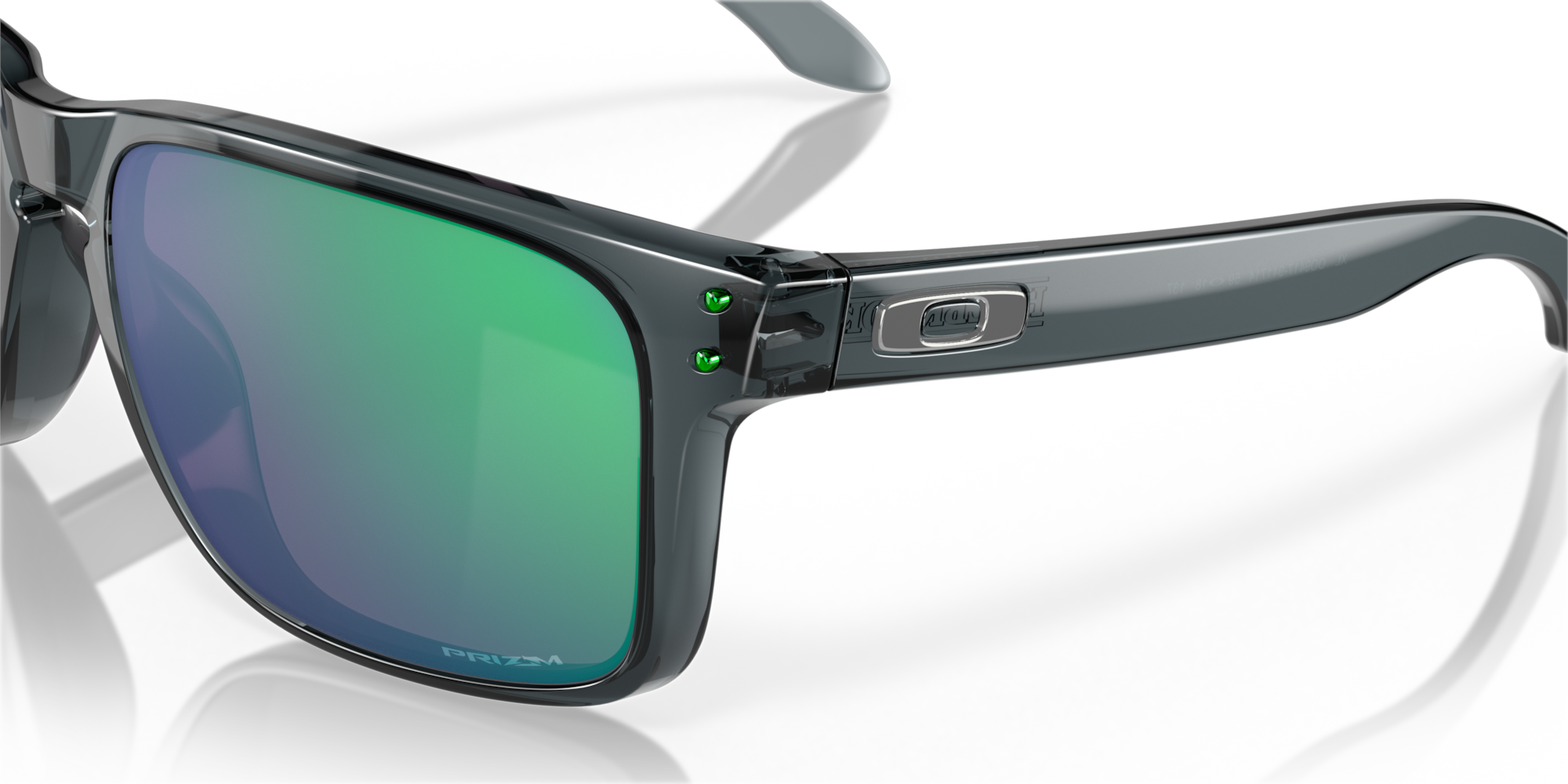 Sunglasses with green lenses and black frame on a white background