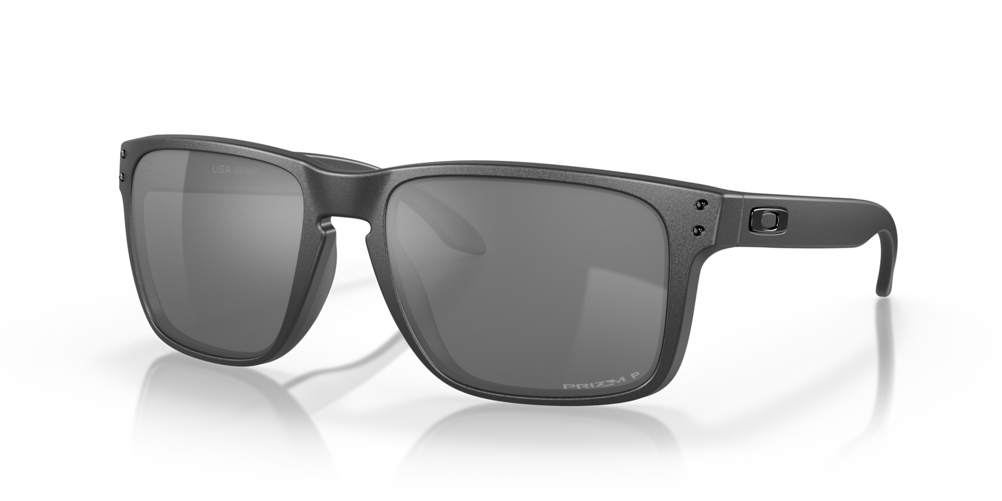 Black sunglasses with a reflective surface on a white background