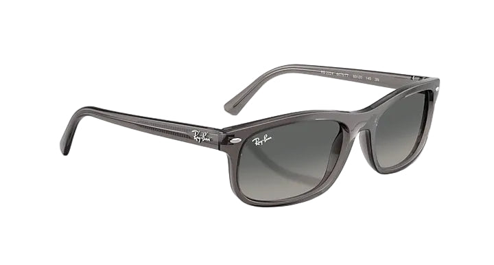 Gray sunglasses with a reflective surface on a white background