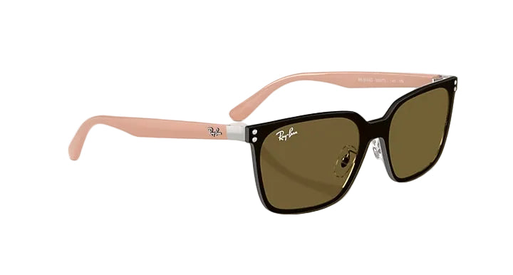 Sunglasses with pink arms and brown lenses on a white background