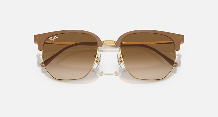 Ray Ban New Clubmaster Polished Beige On Gold with Light Brown Lenses 6
