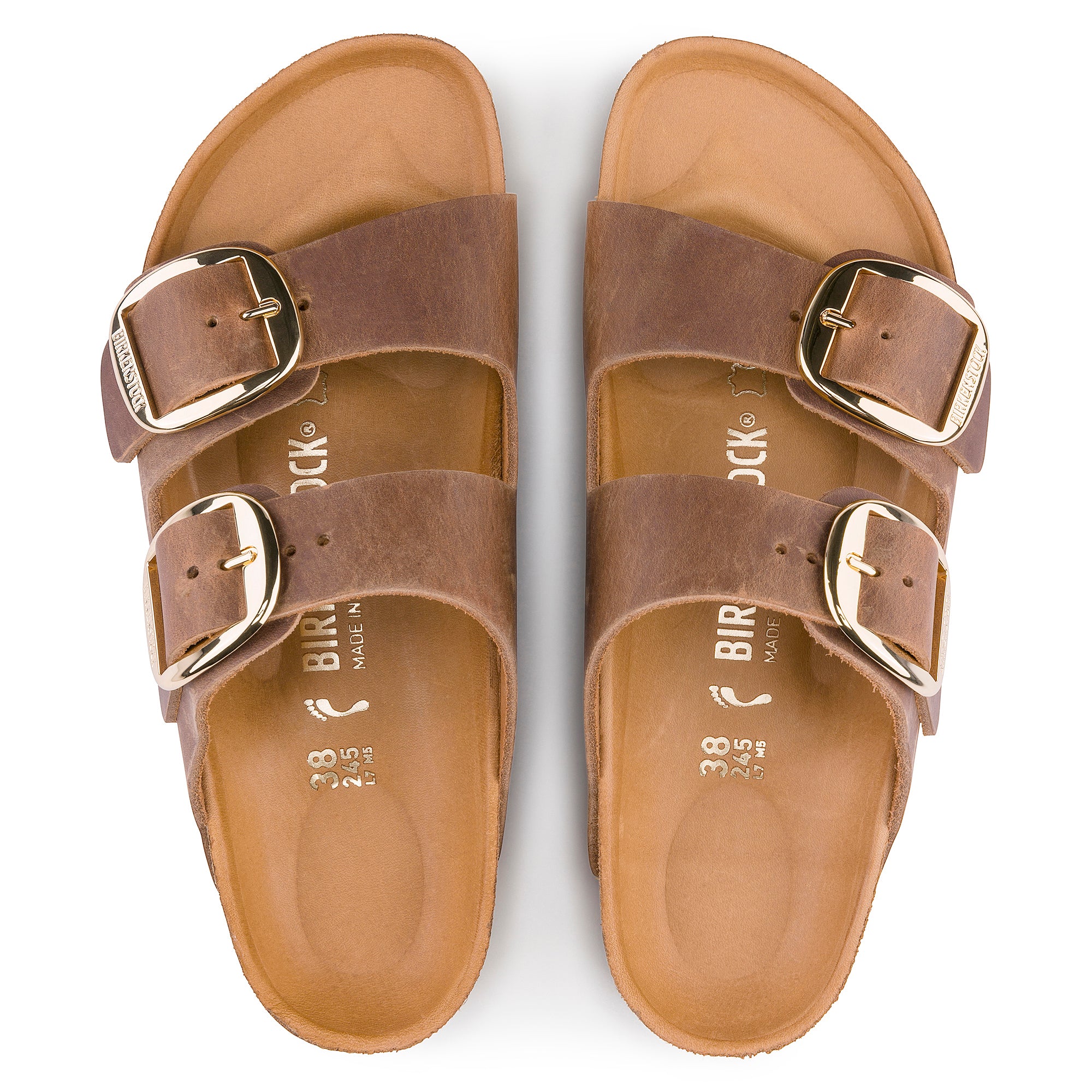 Birkenstock Arizona Big Buckle Oiled Leather Color: Cognac (NARROW WIDTH)