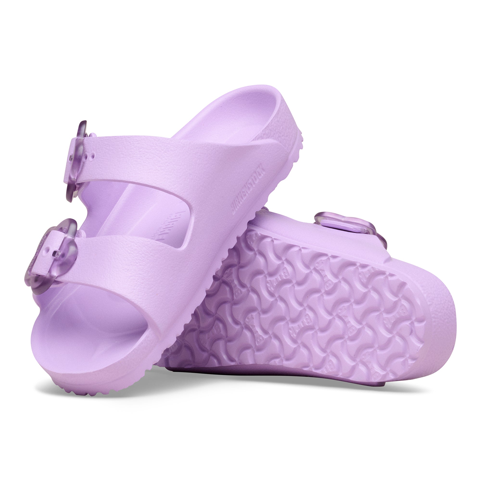 Pair of purple clogs on a white background