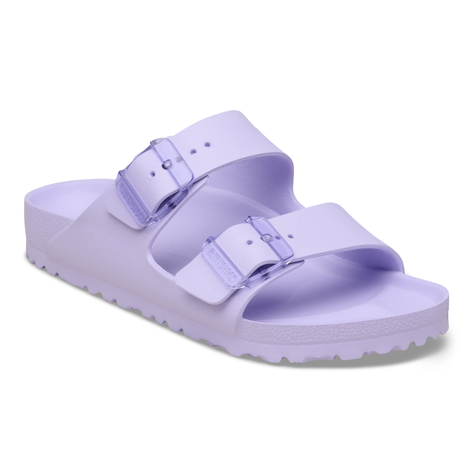 Purple sandal with two straps on a white background