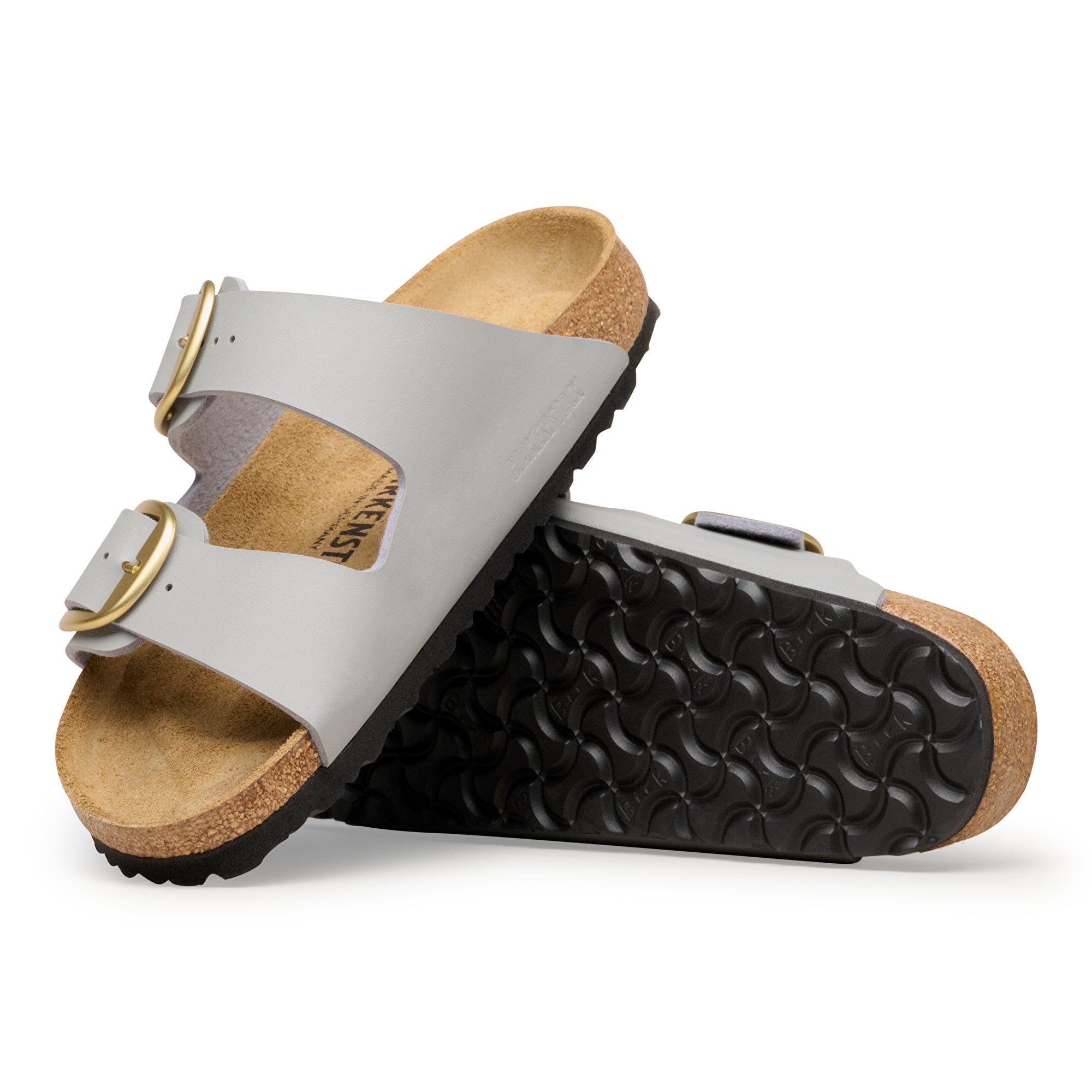 Pair of sandals with cork sole on a white background