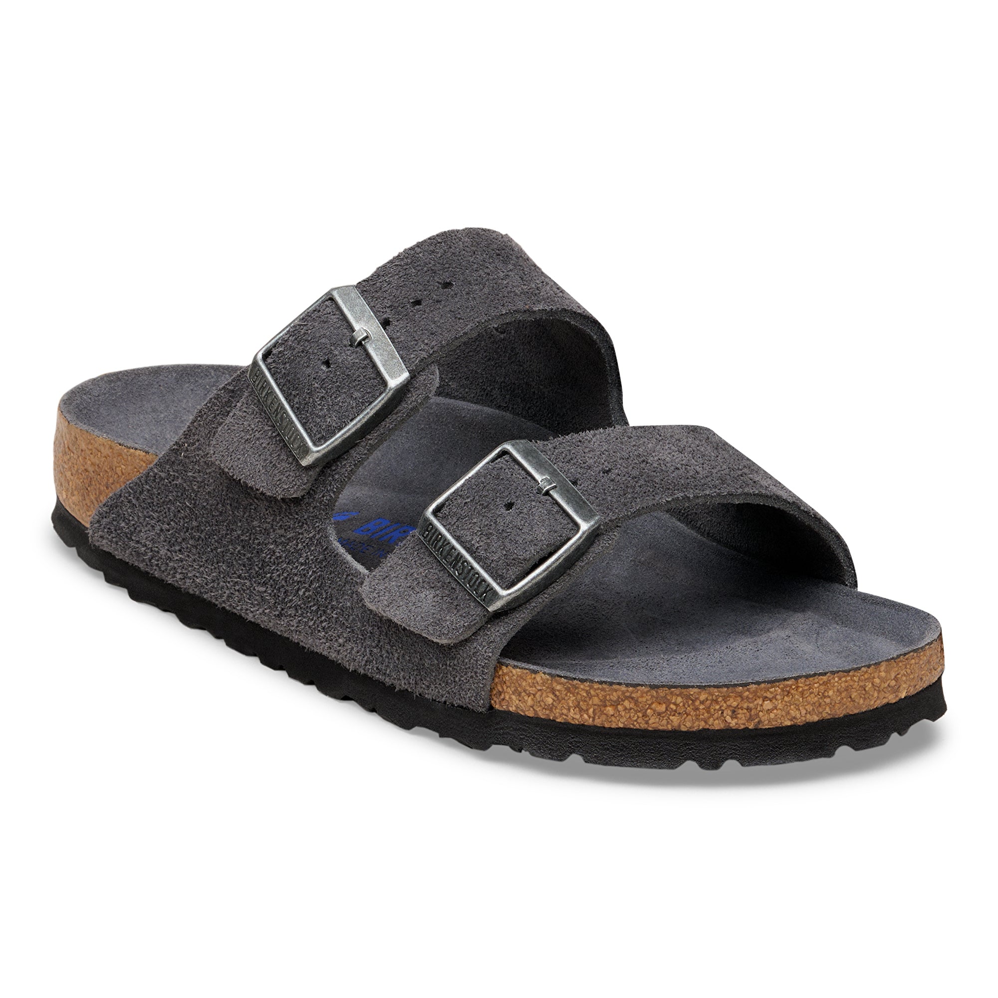 Gray sandal with brown insole on a white background