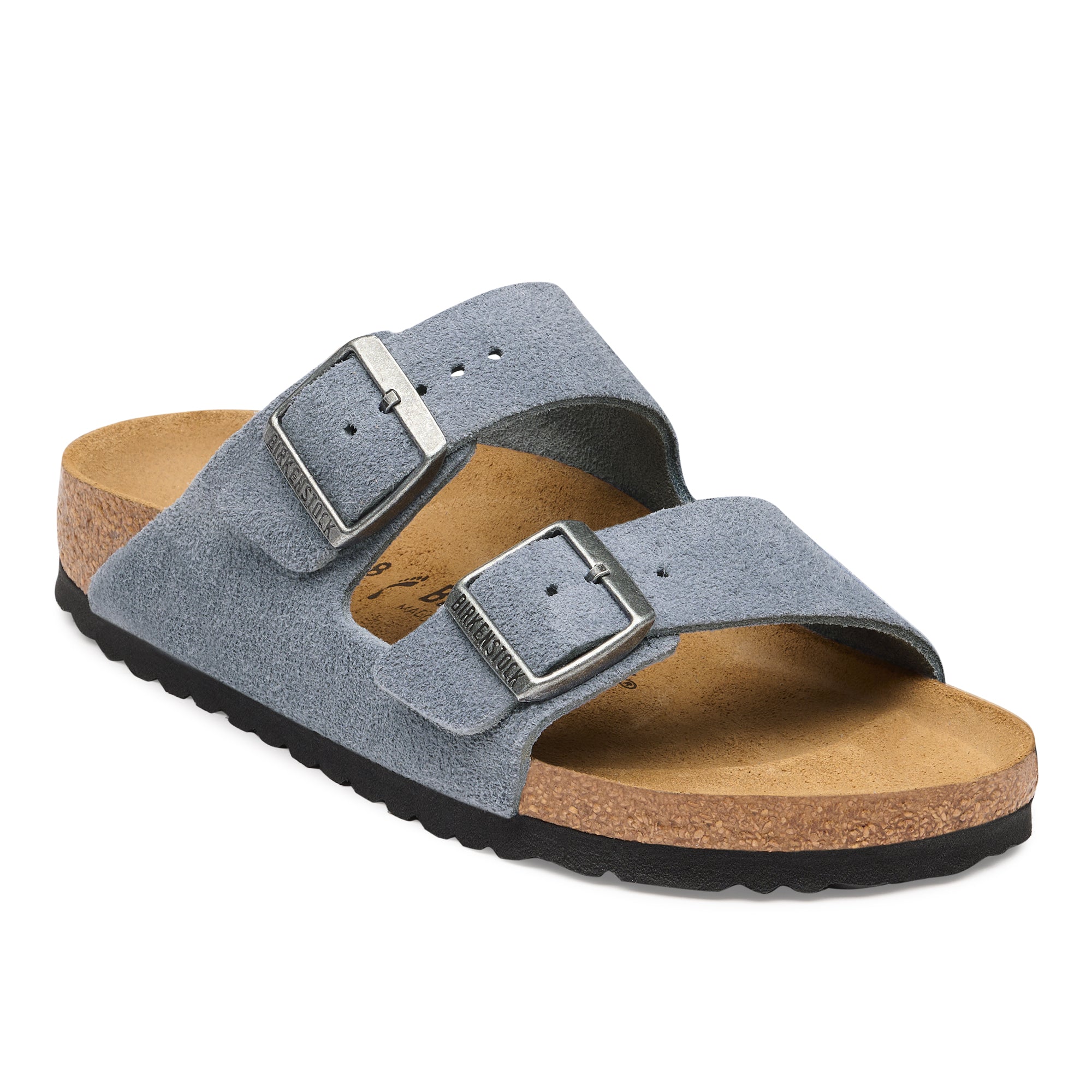 Gray sandal with cork sole on a white background