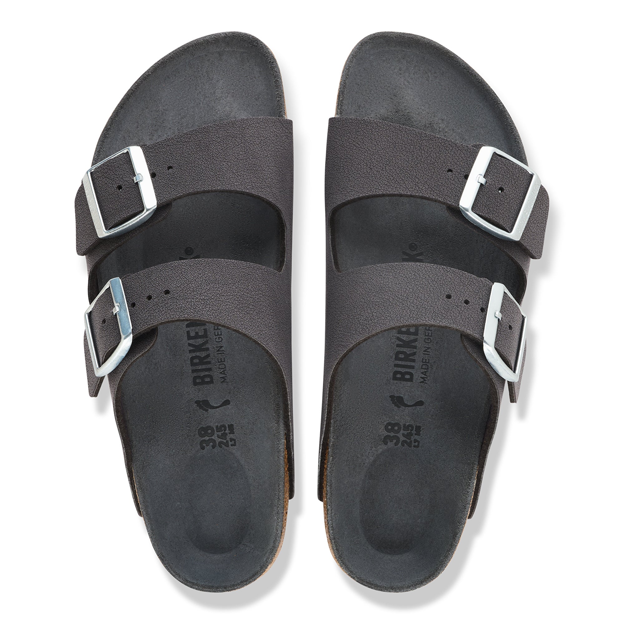 Pair of black Birkenstock sandals on a white background