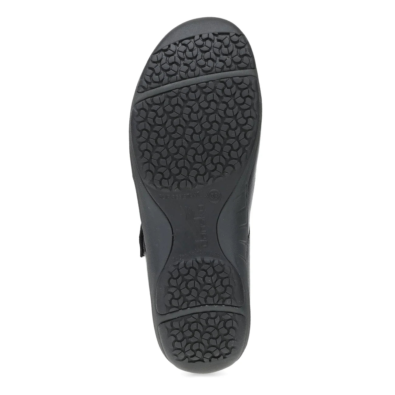 Black shoe sole with tread pattern on a white background
