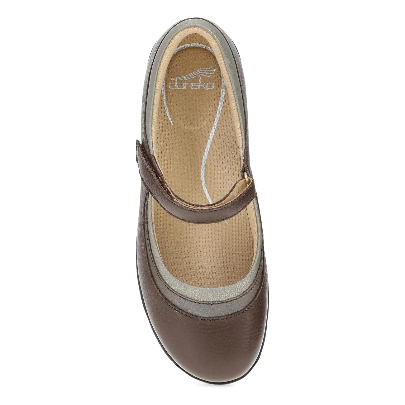 Brown shoe with beige sole on a white background