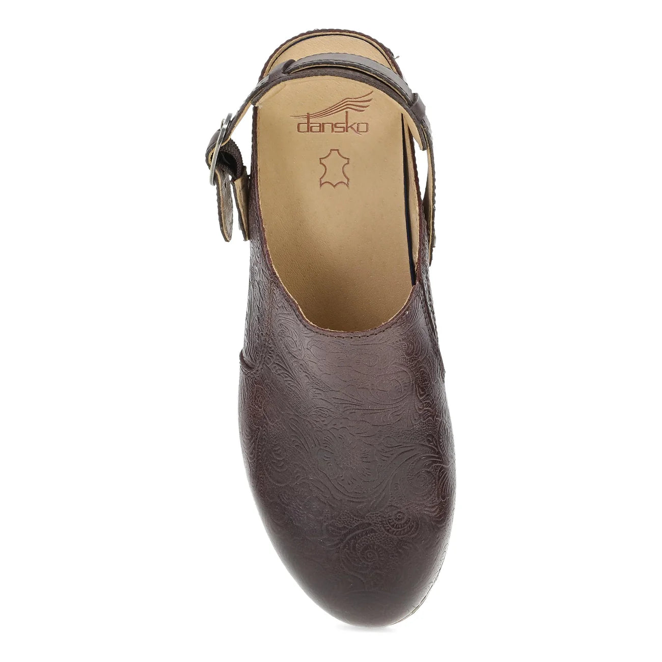 Brown sandal with strap on a white background
