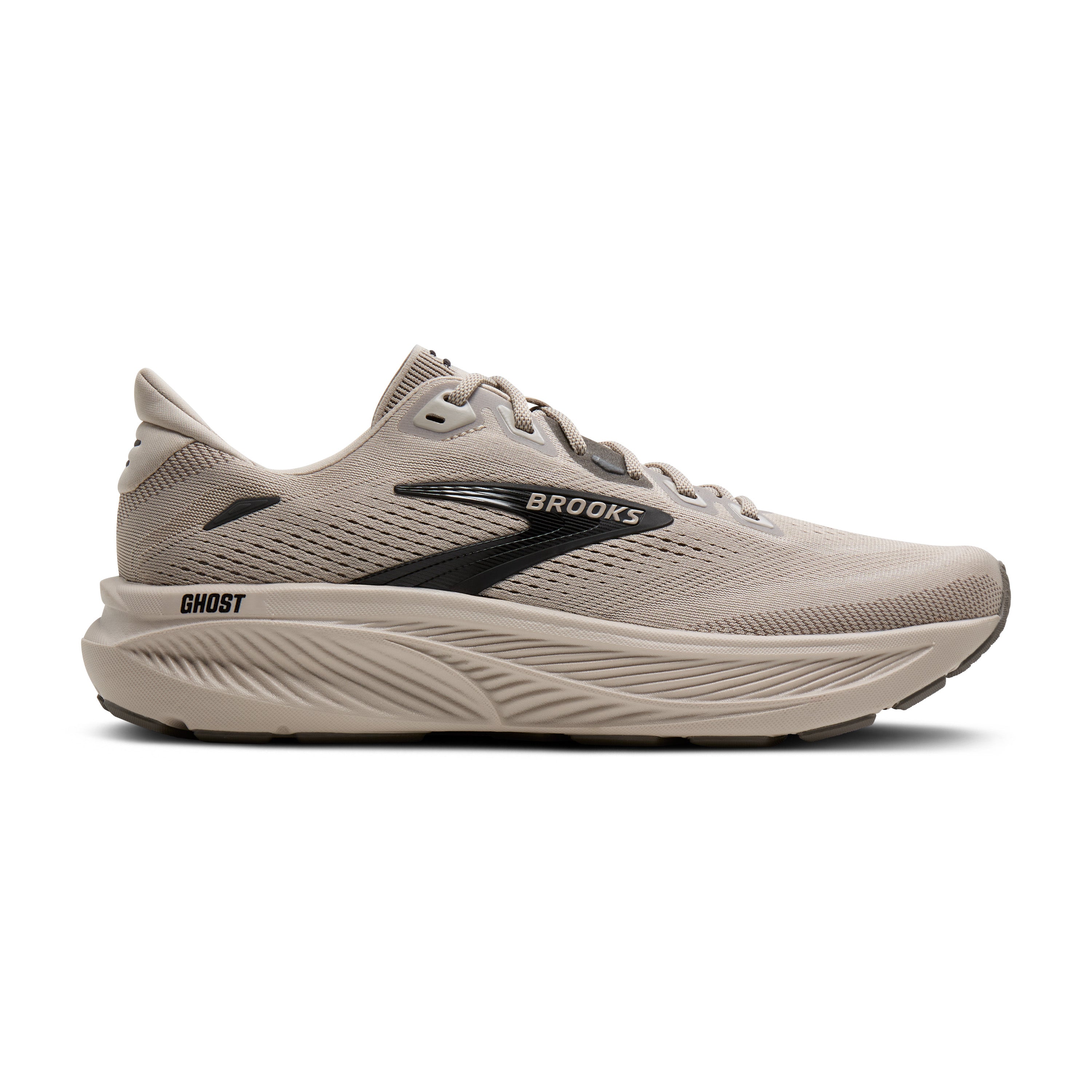 Gray running shoe with 'Brooks' branding on a white background