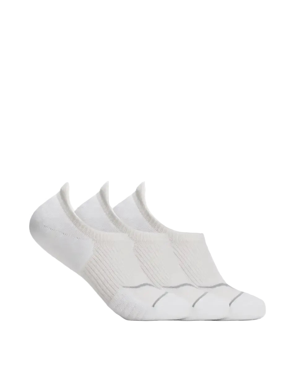 Three pairs of white low-cut no-show socks arranged in a fan shape against a plain white background.