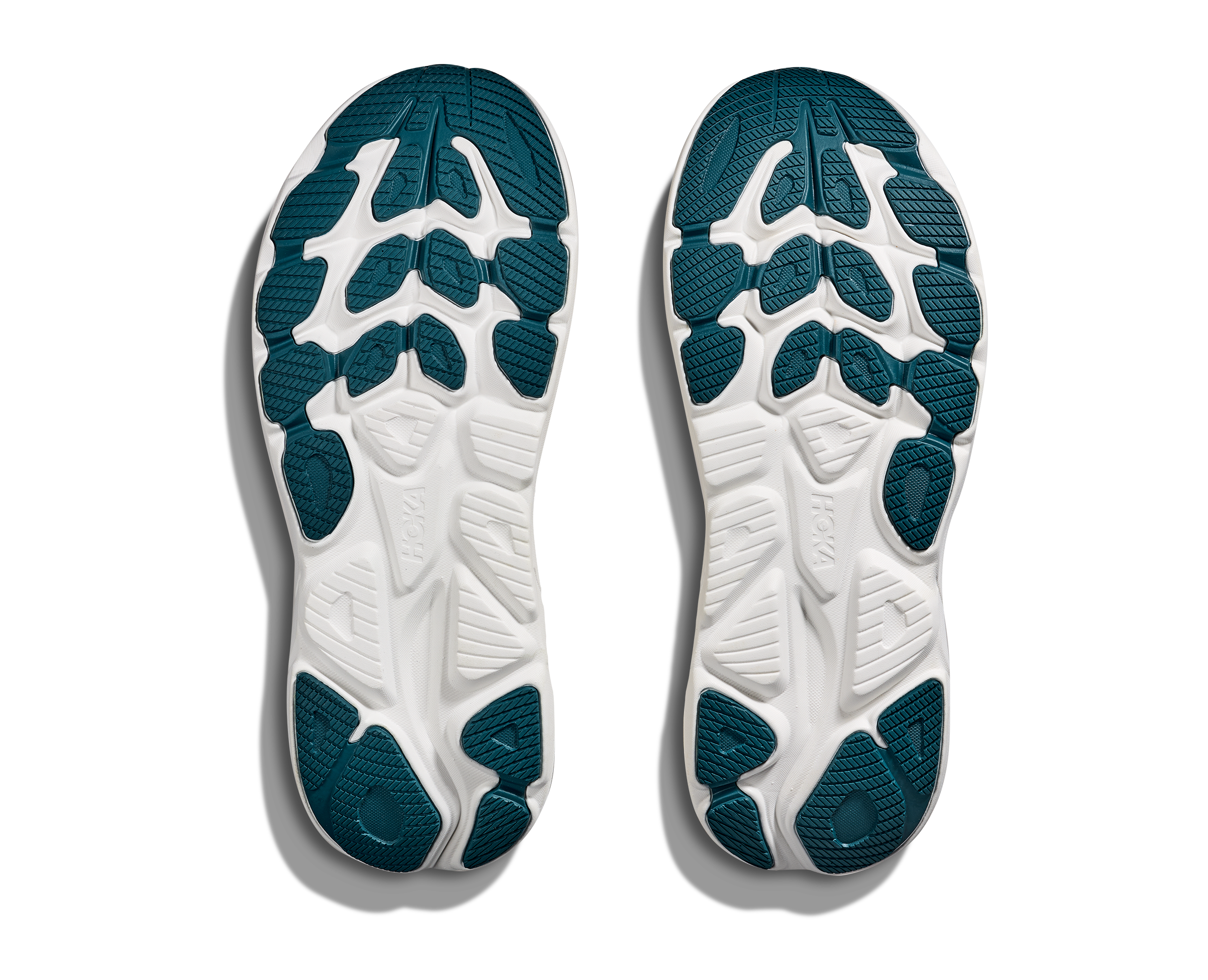 White and blue athletic shoe sole on a white background