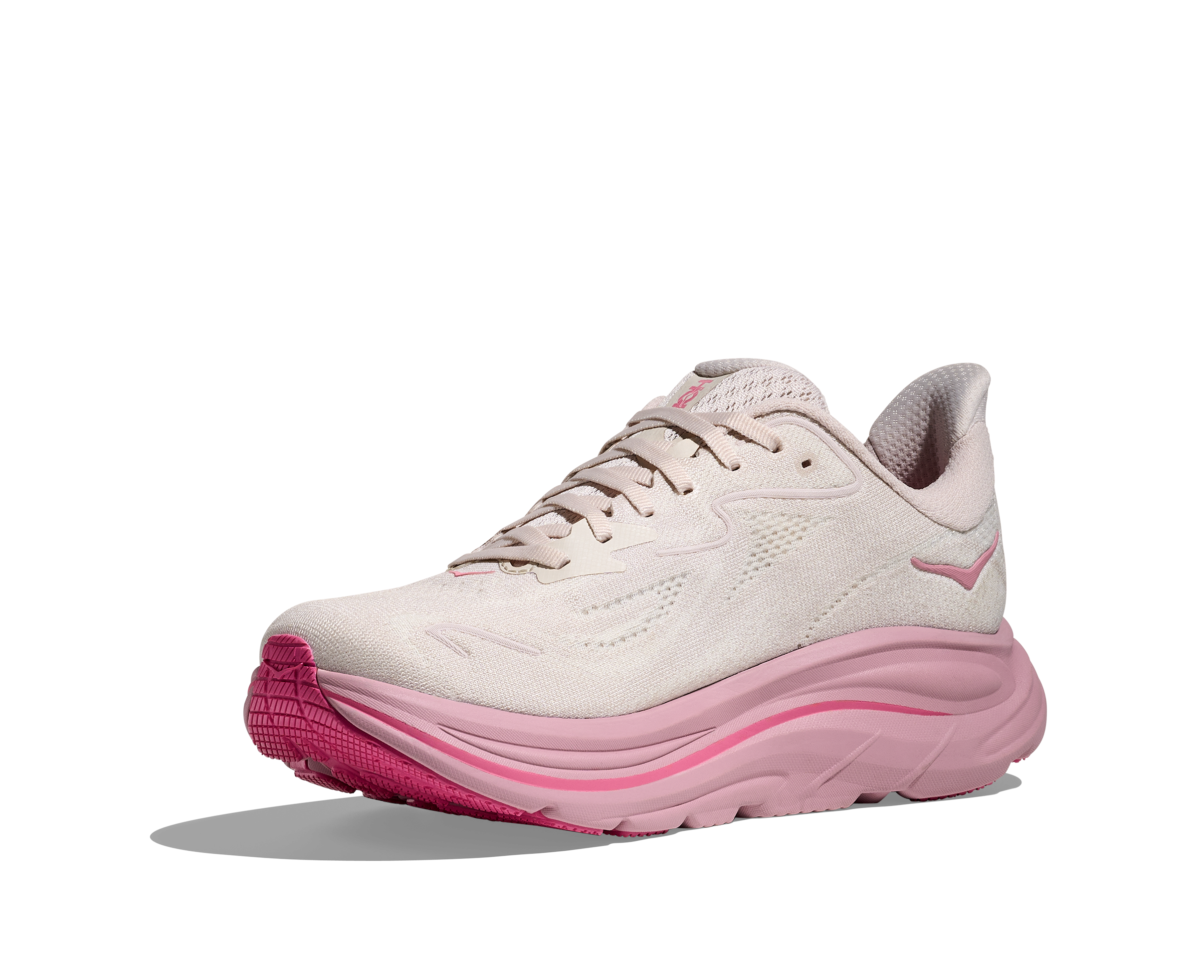 White and pink running shoe on a white background