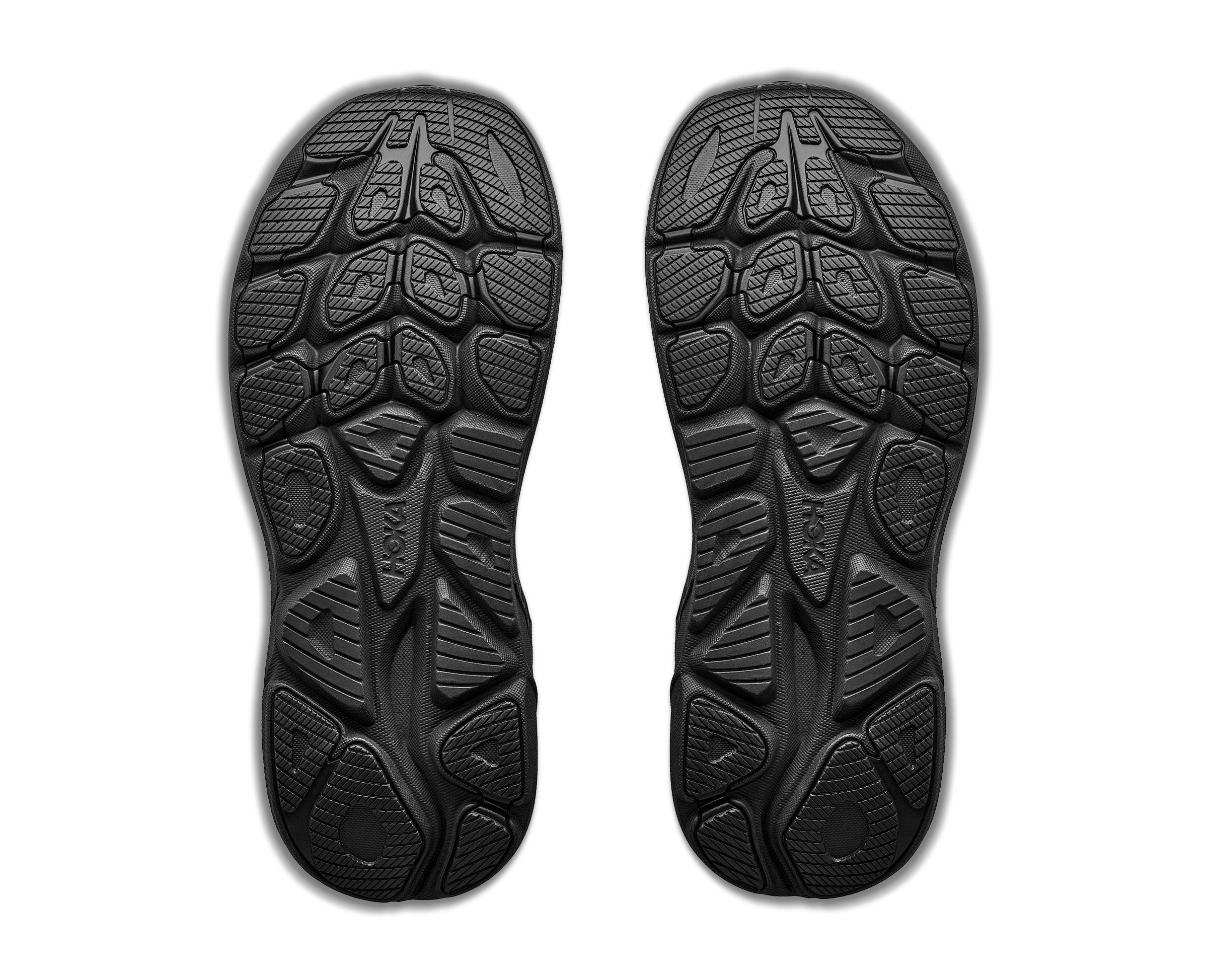 Black rubber sole of a shoe with brand logo on a transparent background
