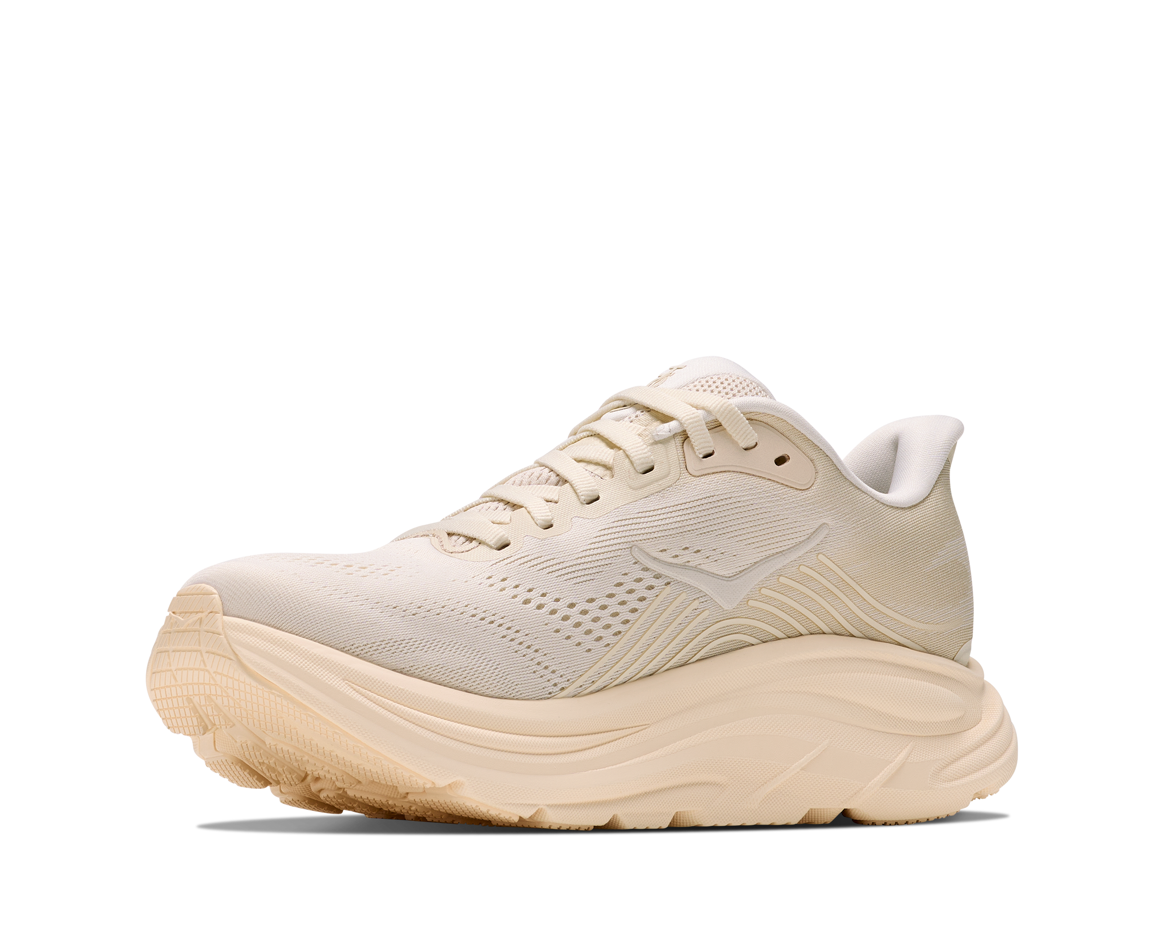 Beige running shoe on a white background