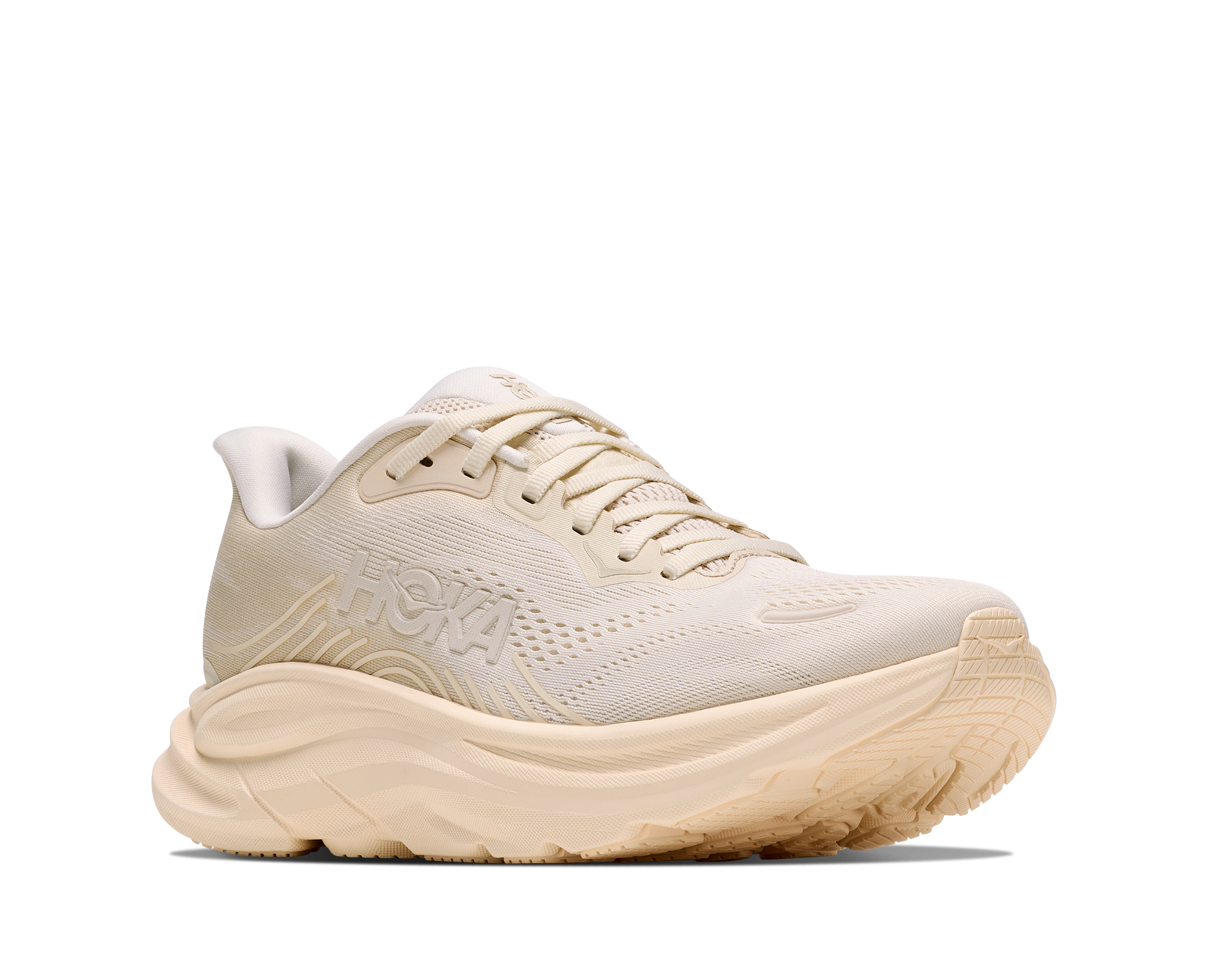 Beige running shoe on a white background