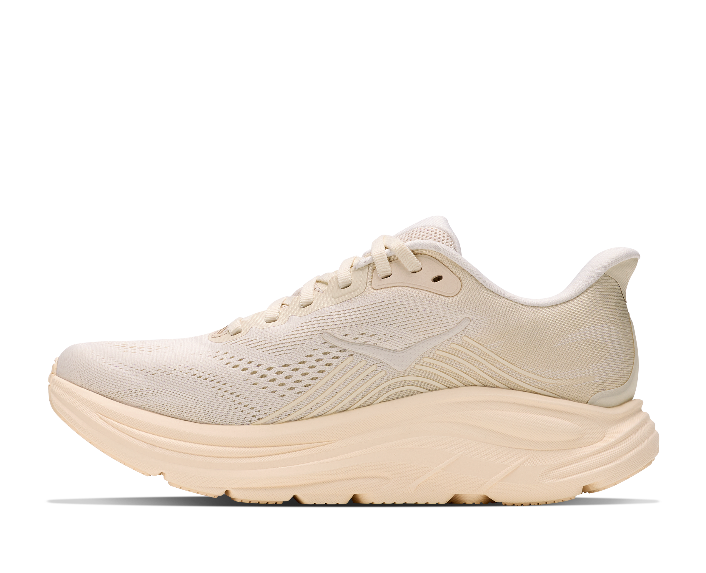 Beige running shoe on a white background