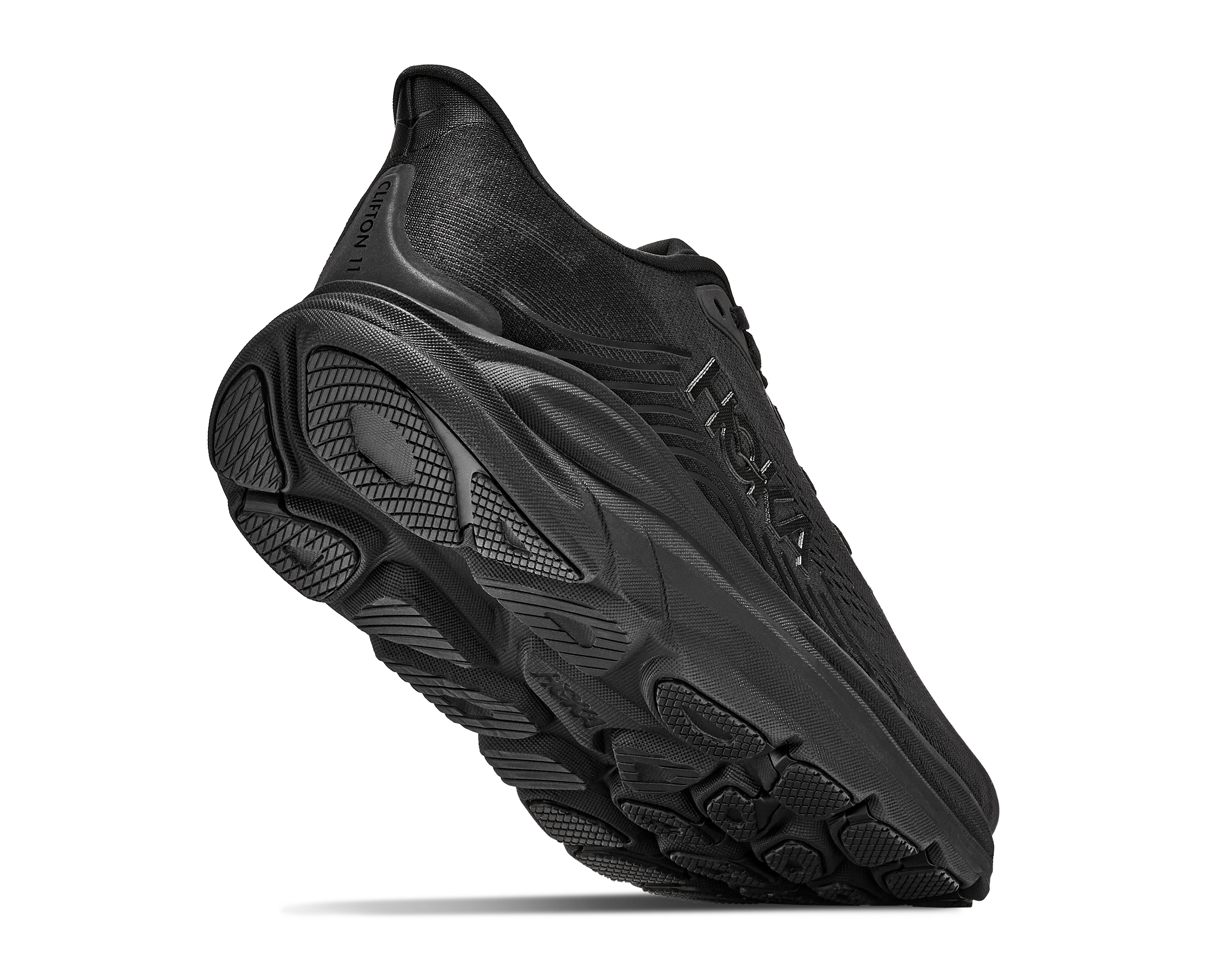 Black athletic shoe on a white background