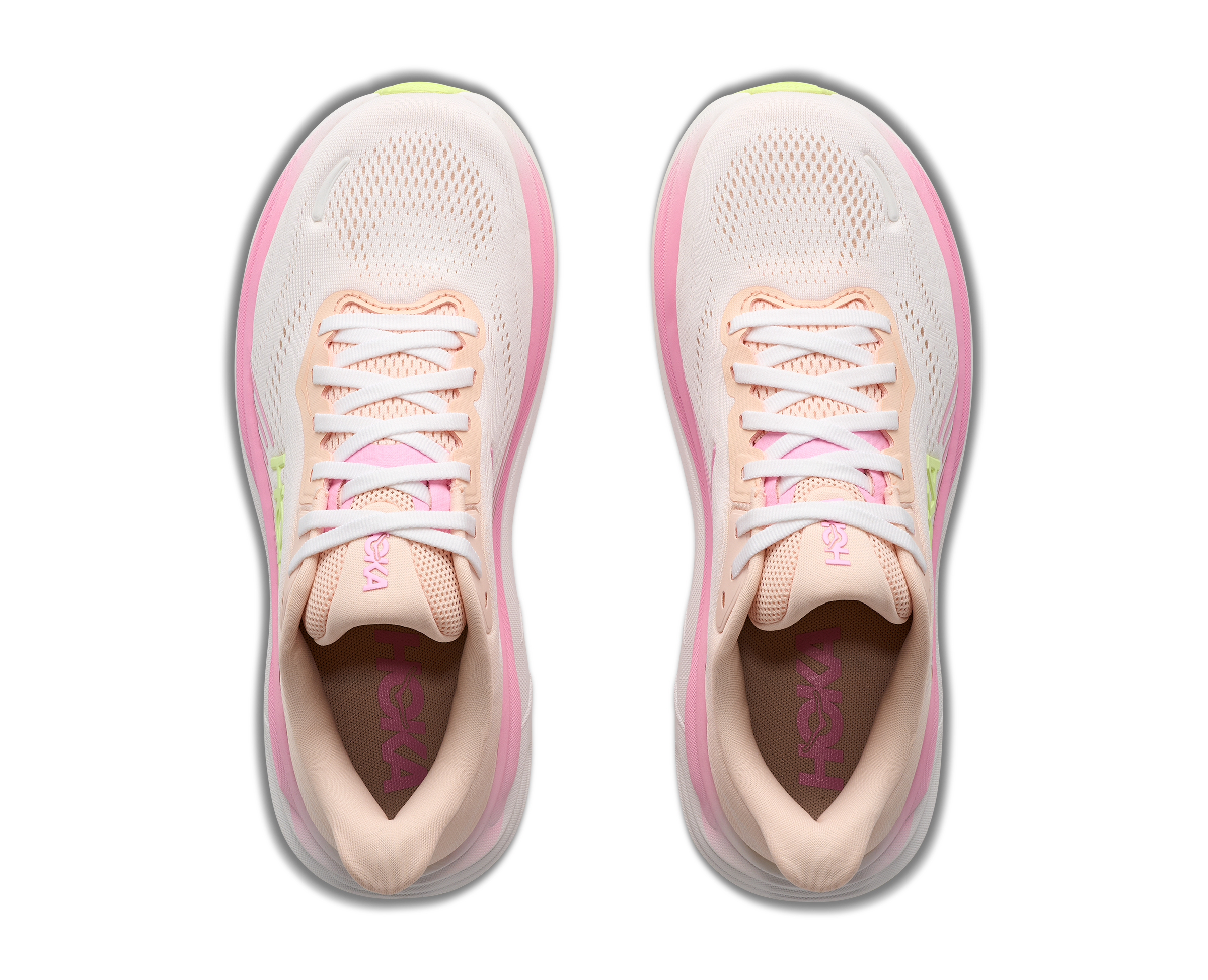 Pair of pink running shoes on a white background