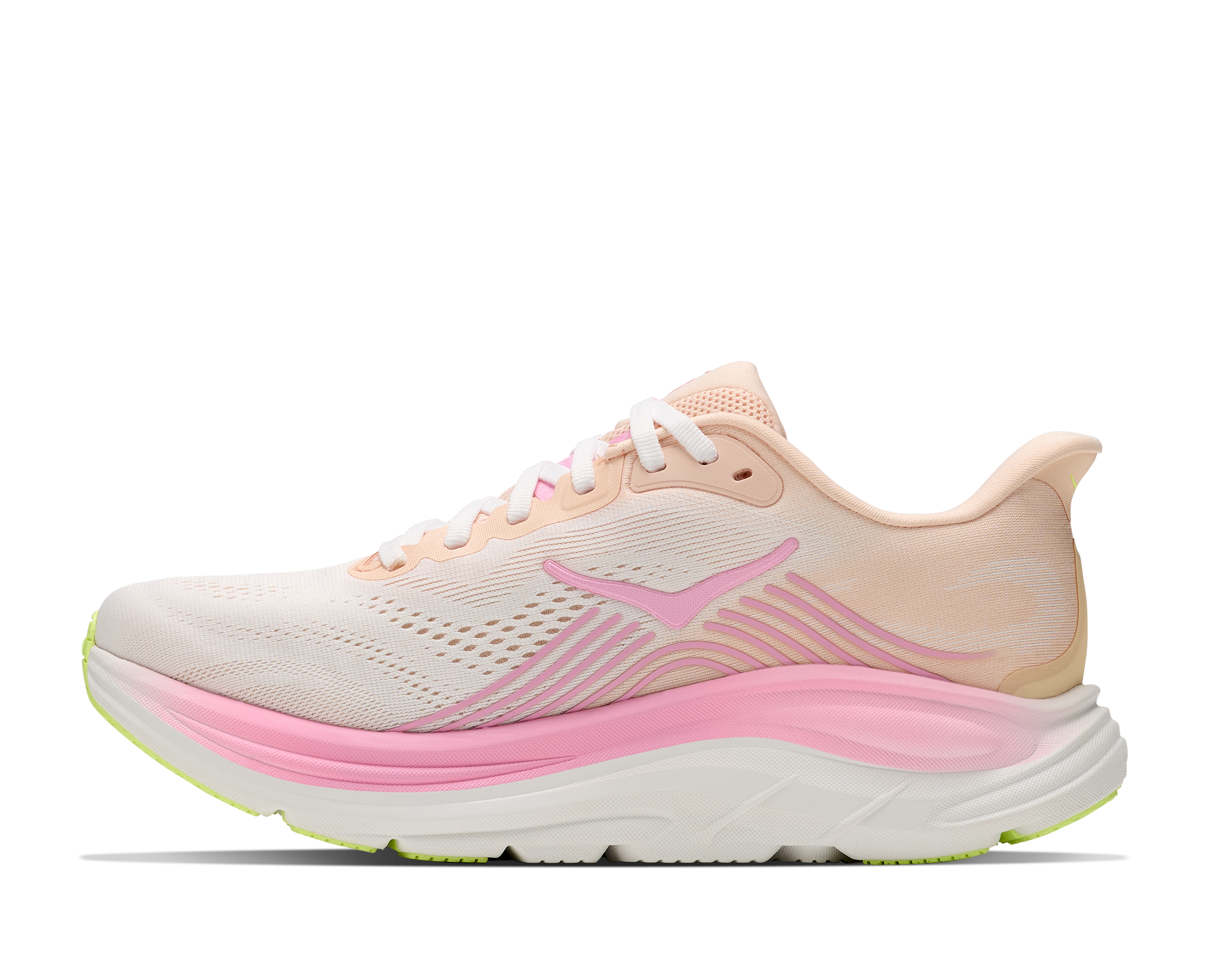 Pink and beige running shoe on a white background