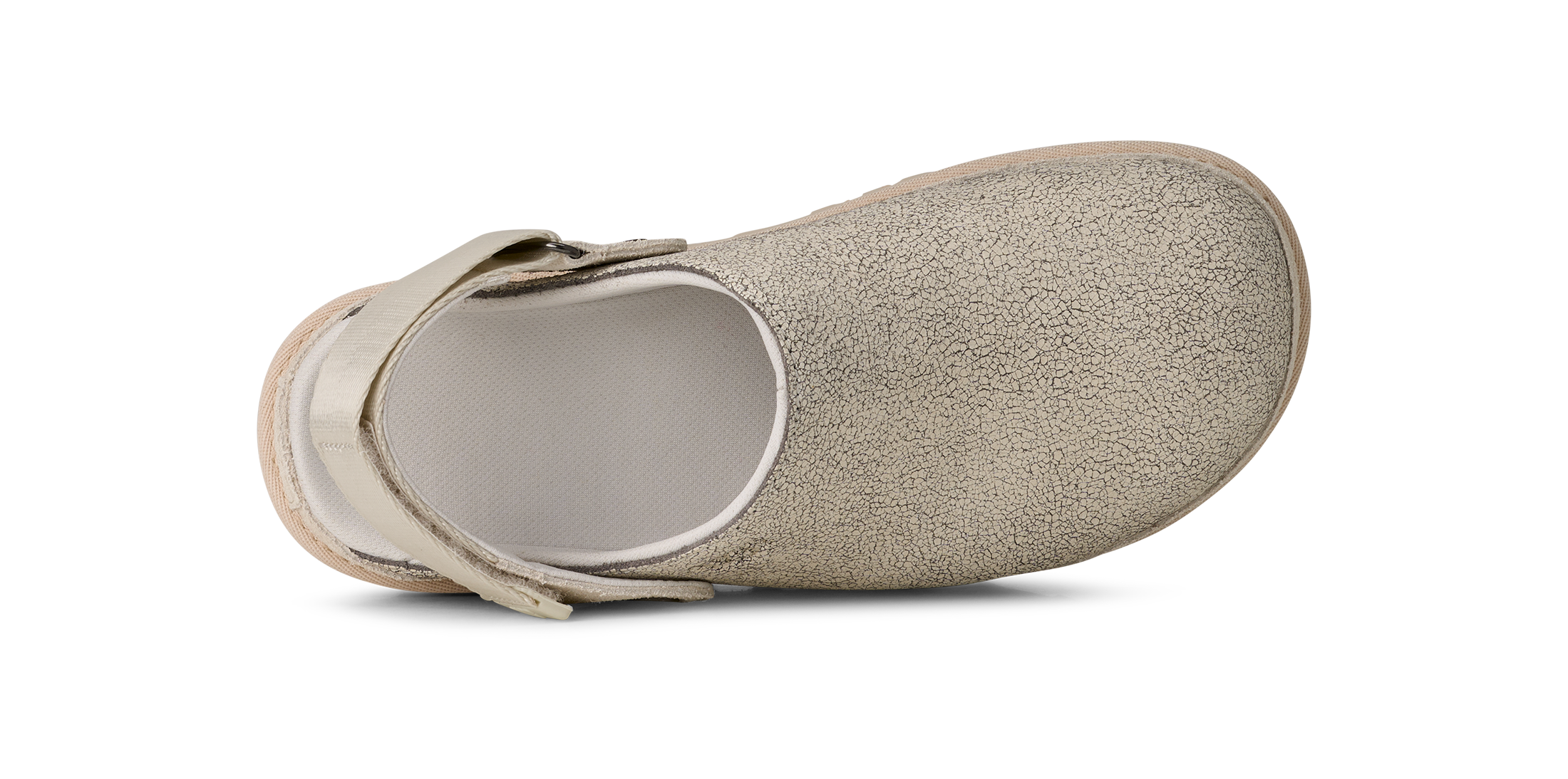 Silver clog shoe on a white background